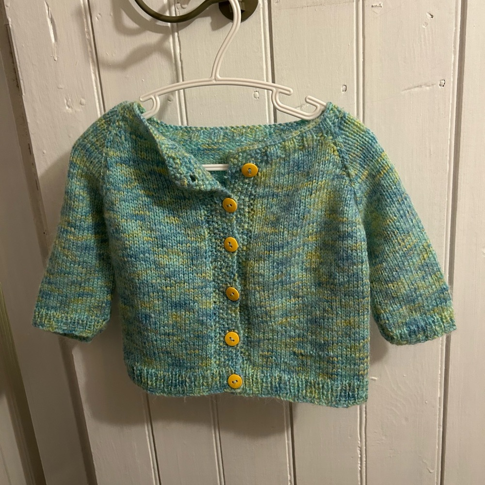 Handmade 6m Blue and Yellow Button-Up Knit cardigan Sweater
